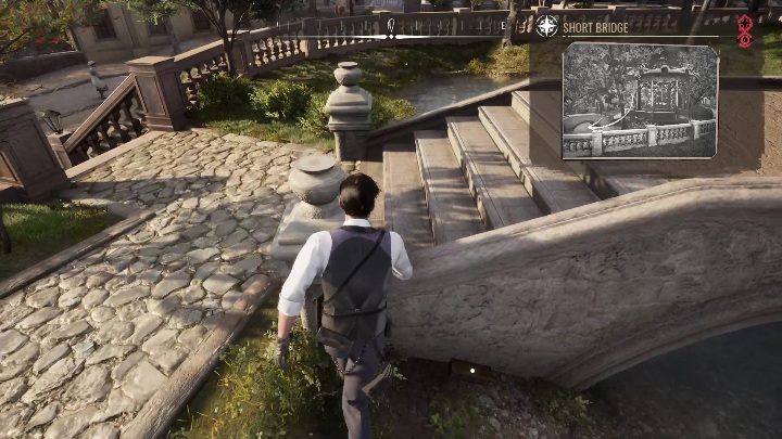 Exact location: Going south from the theater, you will encounter a small park - Sherlock Holmes Chapter One: Treasure Island, Stage 1 - walkthrough, solution - Cordon Tales - Sherlock Holmes Chapter One Guide