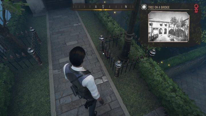 Exact location: The small bridge has a few lamps illuminating the nearby area - Sherlock Holmes Chapter One: Treasure Island, Stage 3 - walkthrough, solution - Cordon Tales - Sherlock Holmes Chapter One Guide