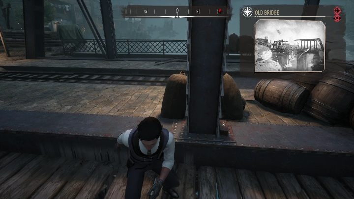 Exact location: The destroyed bridge between Silverton and Miner's End, behind one of the metal columns - Sherlock Holmes Chapter One: Treasure Island, Stage 3 - walkthrough, solution - Cordon Tales - Sherlock Holmes Chapter One Guide