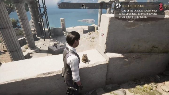 Walk up to the hill to encounter a red stain that has to be examined and a gun in the grass - Sherlock Holmes Chapter One Other Cases - Blindsided - walkthrough, solution - Other matters - Sherlock Holmes Chapter One Guide