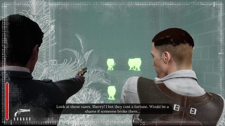 There are vases near the stairs - Jon will start fingershooting them - Sherlock Holmes Chapter One Other Cases - Blindsided - walkthrough, solution - Other matters - Sherlock Holmes Chapter One Guide