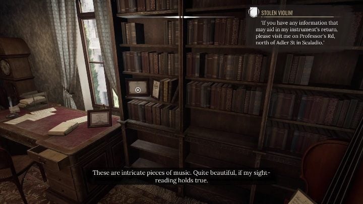 The same goes for the diplomas that the man keeps on his bookshelf and desk - Sherlock Holmes Chapter One: String Theory - walkthrough, Other Cases - Other matters - Sherlock Holmes Chapter One Guide