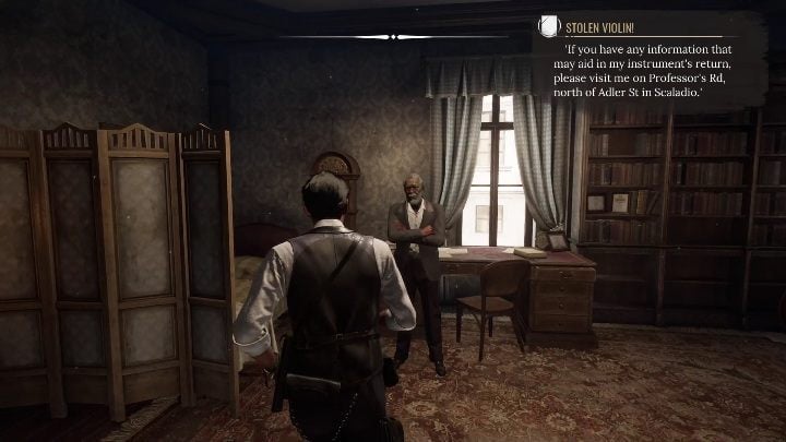 Return with the violin to the teacher who awaits his lost property - Sherlock Holmes Chapter One: String Theory - walkthrough, Other Cases - Other matters - Sherlock Holmes Chapter One Guide