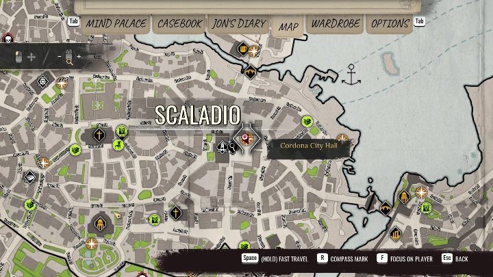The whole story begins at the town hall in Scaladio - Sherlock Holmes Chapter One: Silence Is Golden - walkthrough - Cordon Tales - Sherlock Holmes Chapter One Guide