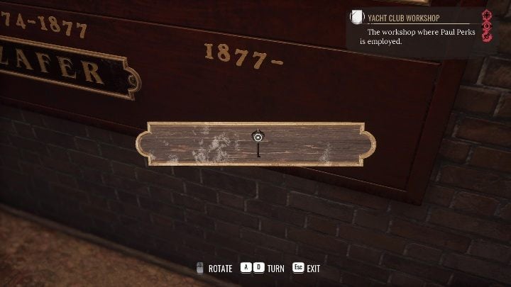 After examining the door to the room, you need to go back a bit and check the name plate - Sherlock Holmes Chapter One: Gilded Cage, boat workshop - walkthrough - A gold-plated cage - Sherlock Holmes Chapter One Guide