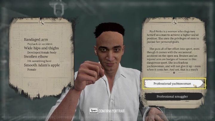 The correct answer is Professional yachtswoman - Sherlock Holmes Chapter One: Gilded Cage, boat workshop - walkthrough - A gold-plated cage - Sherlock Holmes Chapter One Guide