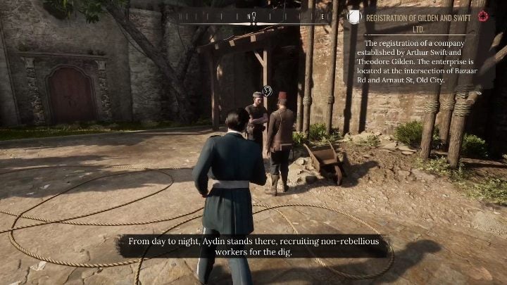 When you arrive, you'll see two men who you can eavesdrop on - Sherlock Holmes Chapter One: Gilded Cage, getting a job - walkthrough - A Gilded Cage - Sherlock Holmes Chapter One Guide