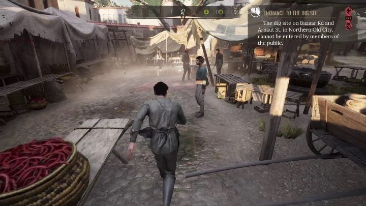 In the market you will find not only a clothes seller, but also a recruiter who will hire you so that you can freely enter the excavation site - Sherlock Holmes Chapter One: Gilded Cage, getting a job - walkthrough - A Gilded Cage - Sherlock Holmes Chapter One Guide