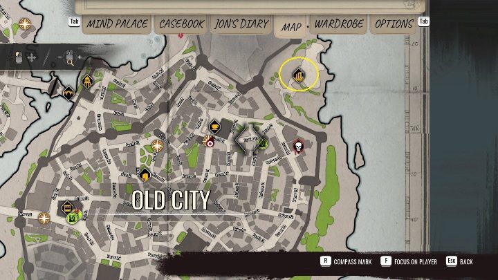 The excavations are located in the northeast part of Old City - Sherlock Holmes Chapter One: Gilded Cage, excavations - walkthrough - A Gilded Cage - Sherlock Holmes Chapter One Guide