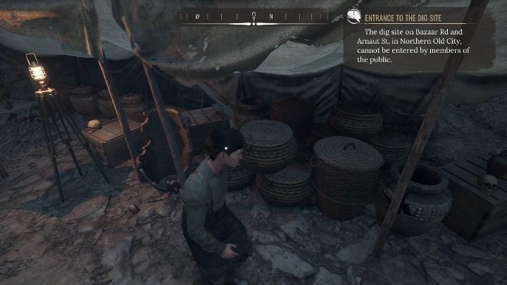 When you go down the stairs, you'll see more tents, full of vases this time - Sherlock Holmes Chapter One: Gilded Cage, excavations - walkthrough - A Gilded Cage - Sherlock Holmes Chapter One Guide