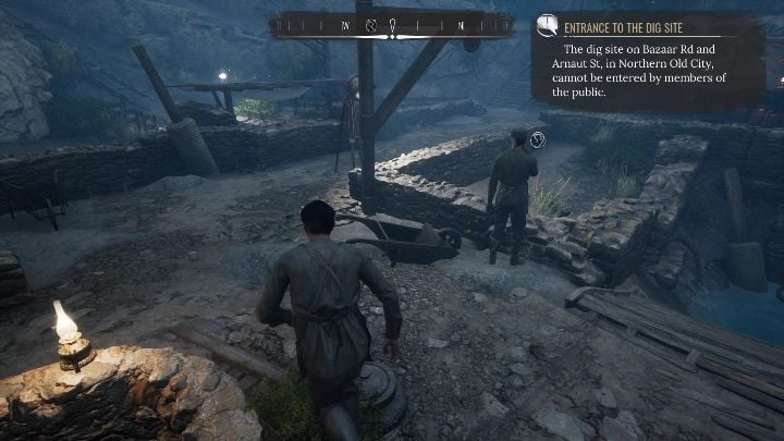 When you arrive, you'll see a man whom you can eavesdrop on - Sherlock Holmes Chapter One: Gilded Cage, excavations - walkthrough - A Gilded Cage - Sherlock Holmes Chapter One Guide