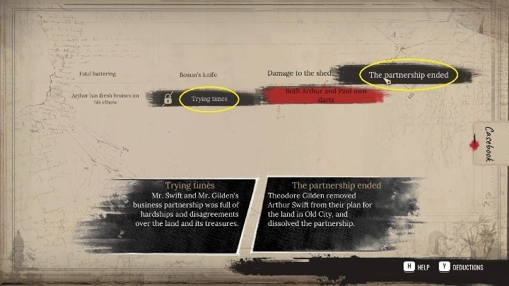There are three correct evidence connections left - Sherlock Holmes Chapter One: The Gilded Cage, finding Goliath - walkthrough - A Gilded Cage - Sherlock Holmes Chapter One Guide