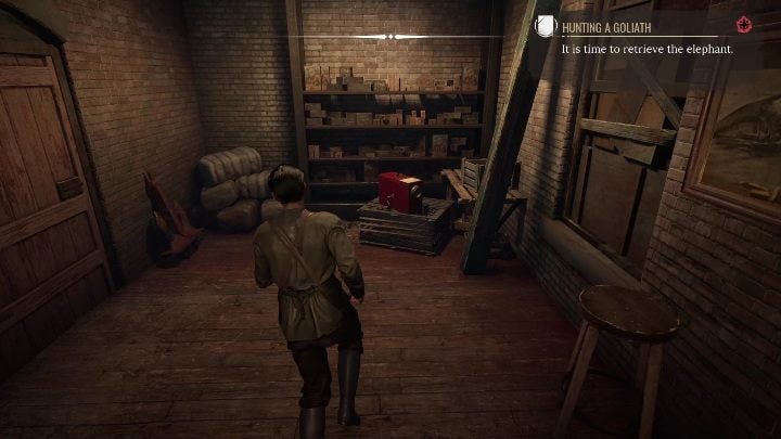 Then go to the workshop, get the red fog horn, which you will need to make noise - Sherlock Holmes Chapter One: The Gilded Cage, finding Goliath - walkthrough - A Gilded Cage - Sherlock Holmes Chapter One Guide