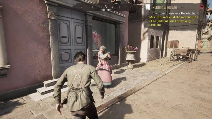 Next, go to the woman you might remember from a police case - The Master of Disguise - Sherlock Holmes Chapter One: The Gilded Cage, finding Goliath - walkthrough - A Gilded Cage - Sherlock Holmes Chapter One Guide