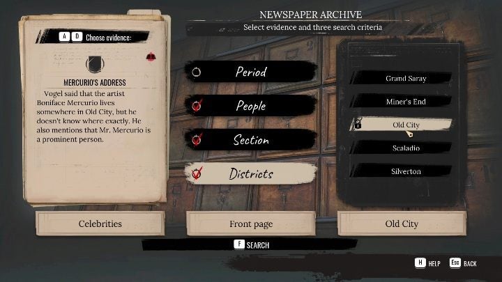 You need to pin specific information to get his adress - Sherlock Holmes Chapter One: The Muse from Abroad, the painters apartment - walkthrough - The Muse From Abroad - Sherlock Holmes Chapter One Guide