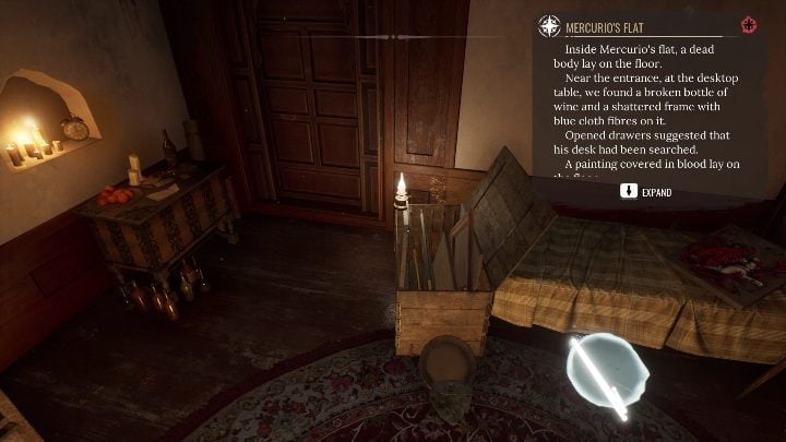 A part of the collection is in a wooden box, in front/behind the bed - Sherlock Holmes Chapter One: The Muse from Abroad, the painters apartment - walkthrough - The Muse From Abroad - Sherlock Holmes Chapter One Guide