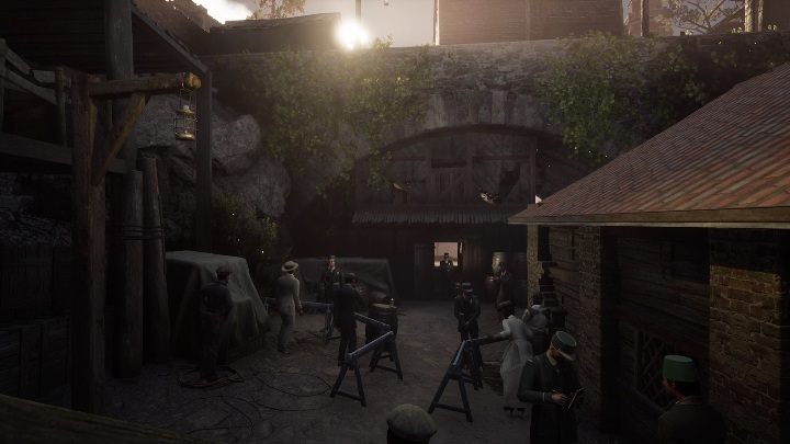 When you get close to the camp, you'll see a short cutscene that will show a squad of police officers who are roaming the area - Sherlock Holmes Chapter One: The Muse From Abroad, searching for the pregnant woman - walkthrough - Muse from abroad - Sherlock Holmes Chapter One Guide