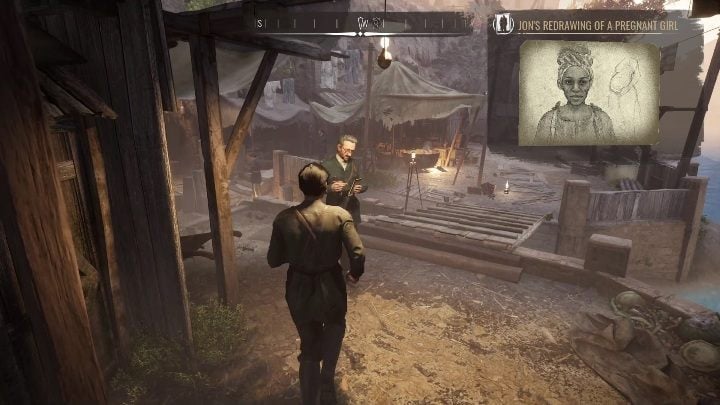 The next person you need to talk to is a man in the camp - Sherlock Holmes Chapter One: The Muse From Abroad, searching for the pregnant woman - walkthrough - Muse from abroad - Sherlock Holmes Chapter One Guide