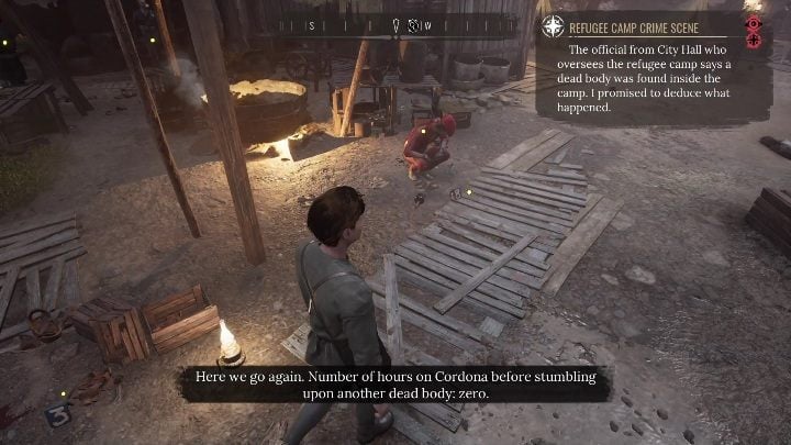 Once you get into the refugee camp, you need to examine the evidence in the case - Sherlock Holmes Chapter One: The Muse from Abroad, Refugee camp - walkthrough - The Muse From Abroad - Sherlock Holmes Chapter One Guide