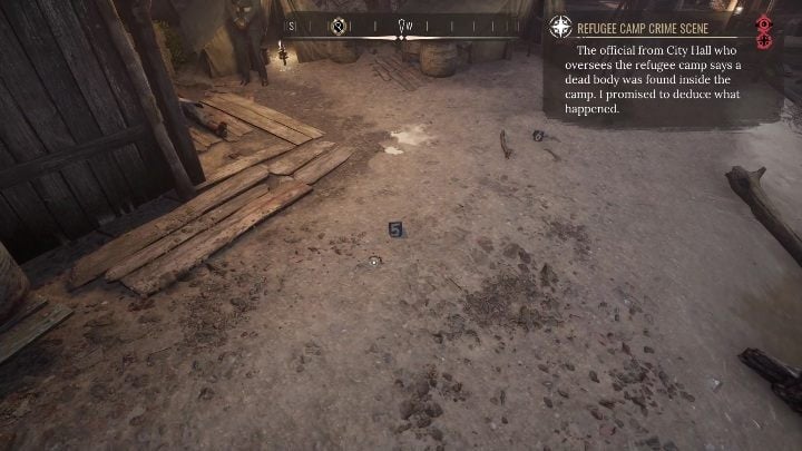 By the number 5, you will find female beads ripped by being pulled - Sherlock Holmes Chapter One: The Muse from Abroad, Refugee camp - walkthrough - The Muse From Abroad - Sherlock Holmes Chapter One Guide