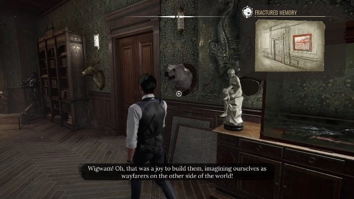 There are two animal heads hanging by the door - Sherlock Holmes Chapter One: A Mothers Love, cabinet of curiosities - walkthrough - Motherly love #4 - Sherlock Holmes Chapter One Guide