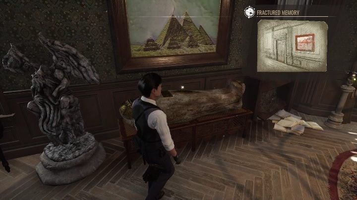 Under a large painting you will see a sarcophagus - Sherlock Holmes Chapter One: A Mothers Love, cabinet of curiosities - walkthrough - Motherly love #4 - Sherlock Holmes Chapter One Guide