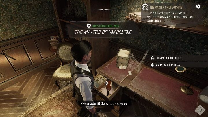 Go back to the office and examine the drawer which you couldn't open before - Sherlock Holmes Chapter One: A Mothers Love, cabinet of curiosities - walkthrough - Motherly love #4 - Sherlock Holmes Chapter One Guide