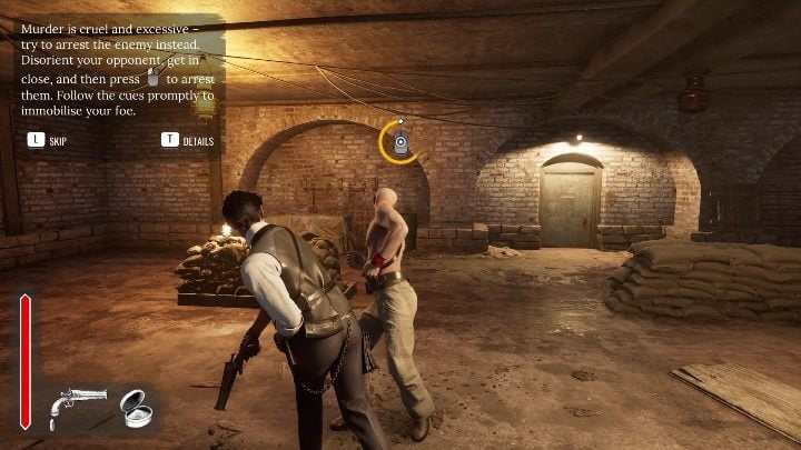 Then slow the time down (marked by a circle above the enemy), run up to him and hit - Sherlock Holmes Chapter One: Training - walkthrough - Police cases - Sherlock Holmes Chapter One Guide