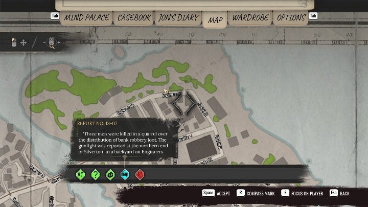 The case happened in the northeast part of Silverton - Sherlock Holmes Chapter One: Splitting the Loot - walkthrough - Police cases - Sherlock Holmes Chapter One Guide