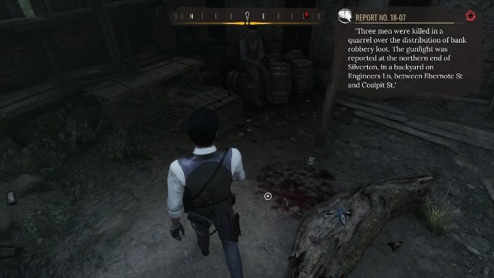 5th evidence: Traces of blood, which are marked with the number 5 - Sherlock Holmes Chapter One: Splitting the Loot - walkthrough - Police cases - Sherlock Holmes Chapter One Guide