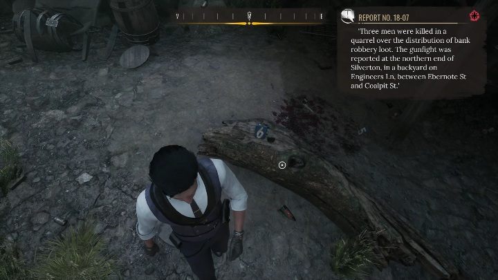 6th evidence: Limb of a tree, which is marked with the number 6 - Sherlock Holmes Chapter One: Splitting the Loot - walkthrough - Police cases - Sherlock Holmes Chapter One Guide