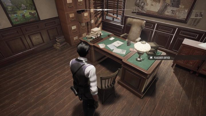 In the office, first look at the sturdy wooden desk - Sherlock Holmes Chapter One: Plan Bee - walkthrough - Police cases - Sherlock Holmes Chapter One Guide