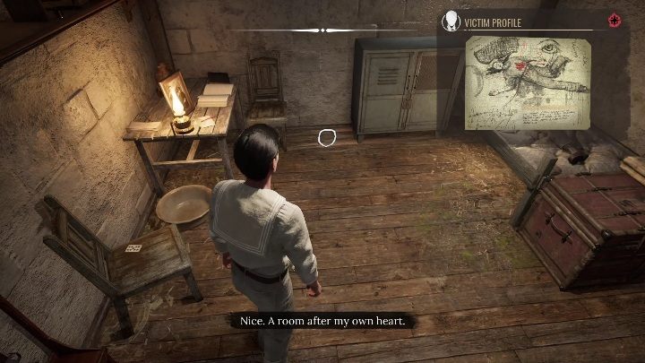 You'll immediately notice the first clue after entering the room - scratches on the floor resulting from moving the cabinet - Sherlock Holmes Chapter One: Love, Death, and Cordona - walkthrough, solution - Mycroft Cases - Sherlock Holmes Chapter One Guide