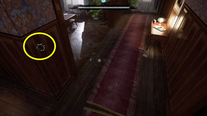 Activate Concentration mode and examine the traces on the wall - Sherlock Holmes The Awakened: Arnesons Mansion - Sherlock Holmes The Awakened: Chapter 5 - Arnesons Mansion - Sherlock Holmes The Awakened Walkthrough