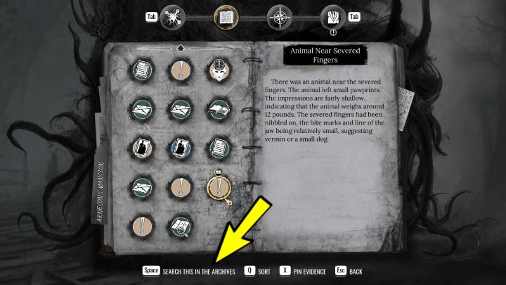 Open the Casebook and mark the Animal Near Severed Fingers evidence - Sherlock Holmes The Awakened: Arnesons Mansion - Sherlock Holmes The Awakened: Chapter 5 - Arnesons Mansion - Sherlock Holmes The Awakened Walkthrough