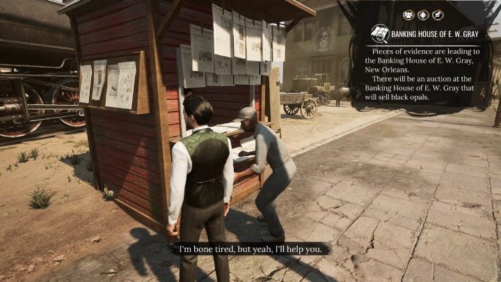 Pin the poster to the screen and talk to the first person that appears - Sherlock Holmes The Awakened: New Orleans - Sherlock Holmes The Awakened: Chapter 4 - New Orleans - Sherlock Holmes The Awakened Walkthrough