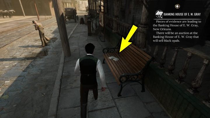 On the bench next to the bulletin board there is a newspaper - Sherlock Holmes The Awakened: New Orleans - Sherlock Holmes The Awakened: Chapter 4 - New Orleans - Sherlock Holmes The Awakened Walkthrough