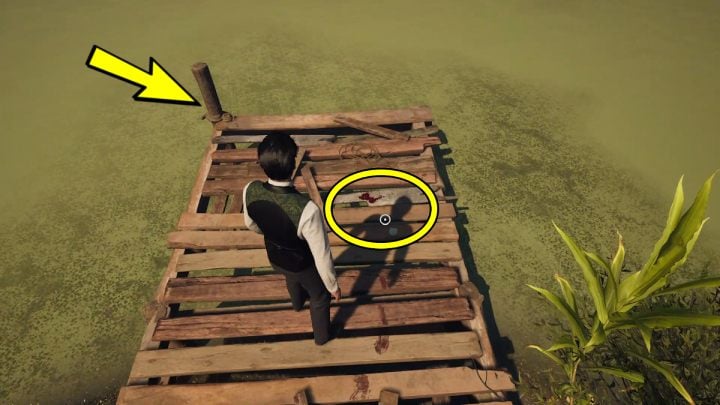 On the jetty, next to the bloodstains, check - Sherlock Holmes The Awakened: Garden of Arnesons Mansion - Sherlock Holmes The Awakened: Chapter 5 - Arnesons Mansion - Sherlock Holmes The Awakened Walkthrough