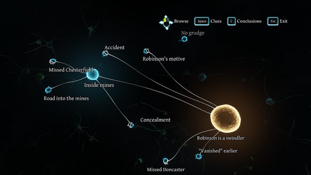 If you assume the following Conclusions: Accident, Robinsons motive, Missed Chesterfield, Missed Doncaster and Inside mines, you can end the investigation now (the final conclusion may not be right). - Sherlock Holmes Crimes and Punishments: Look around the Doncaster Train Station - Sherlock Holmes Crimes and Punishments: Riddle On The Rails - Sherlock Holmes: Crimes and Punishments Game Guide