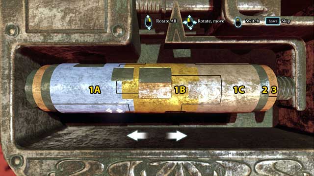 Switch (3 clicks) to the left short cylinder and rotate it so that the lines in the left window match the lines on nr 1A and 1B - Sherlock Holmes Crimes and Punishments: Find out what the divine syndicate is concealing - Sherlock Holmes Crimes and Punishments: The Kew Gardens Drama - Sherlock Holmes: Crimes and Punishments Game Guide
