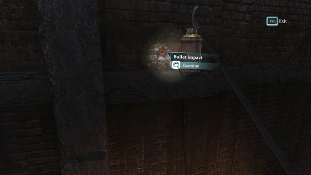 The place where the bullet hit the wall. - Sherlock Holmes Crimes and Punishments: Examine the dead bodies and perform a re-enactment - Sherlock Holmes Crimes and Punishments: A Half Moon Walk - Sherlock Holmes: Crimes and Punishments Game Guide