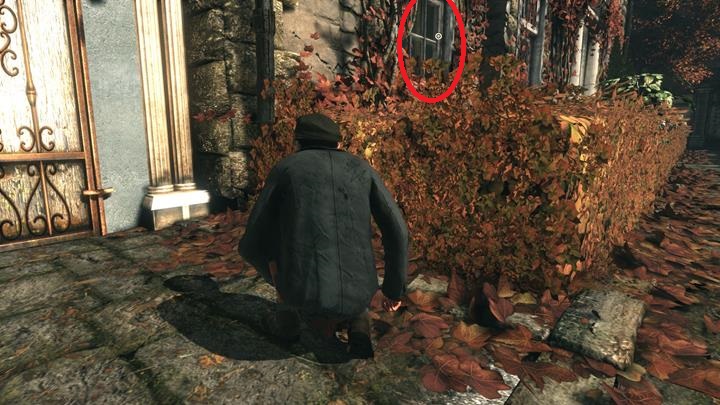 Make a few steps ahead - on the right side you will see a damaged part of the wall - Entering The Lord Marshs Estate and Analyzing The Evidence | Walkthrough - Prey Tell | Walkthrough - Sherlock Holmes: The Devils Daughter Game Walkthrough