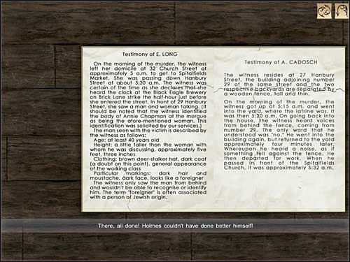 The pieces of this report are near the bin (on the left of the desk) - Whitechapel, 11 September 1888 - Walkthrough - Sherlock Holmes vs. Jack the Ripper - Game Guide and Walkthrough