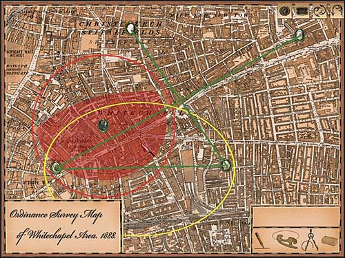 First of all place the appropriate symbol of female heads on the street where the murders was done and the symbol of the message left by the killer on the wall - Baker Street, 9th October 1888 - part 2 - Walkthrough - Sherlock Holmes vs. Jack the Ripper - Game Guide and Walkthrough