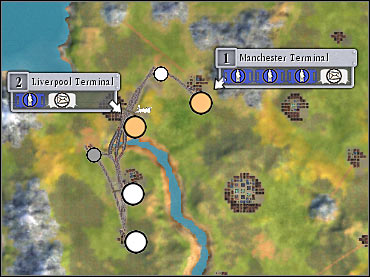 You could connect Liverpool with Manchester in a straight line, however it would be wiser to create a longer connection - Scenario 5 - Great Britain - Game scenarios - Sid Meiers Railroads! - Game Guide and Walkthrough