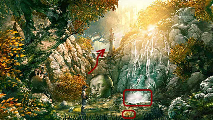 When Noah will cut himself, run through the brushwood near the waterfall and click the puddle - Chapter One | Walkthrough - Walkthrough - Silence: The Whispered World 2 Game Guide