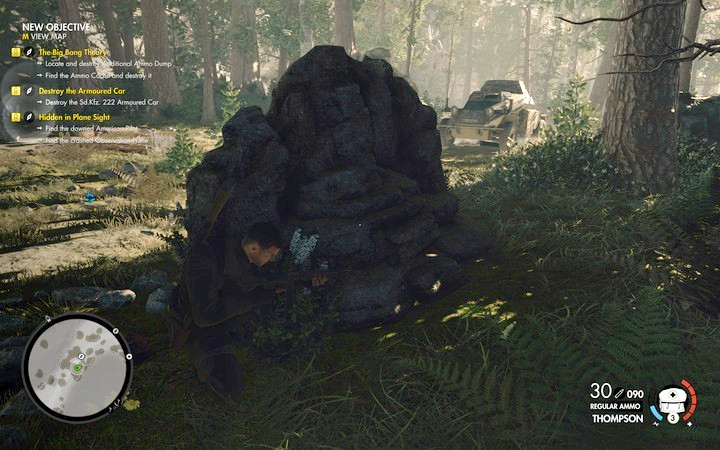 A good idea is to use Teller Mine, which will stop the car (although, it may not) - Destroying the Sd. Kfz 222 armored car | Mission 3 Regilino Viaduct - Mission 3: Regilino Viaduct - Sniper Elite 4 Game Guide