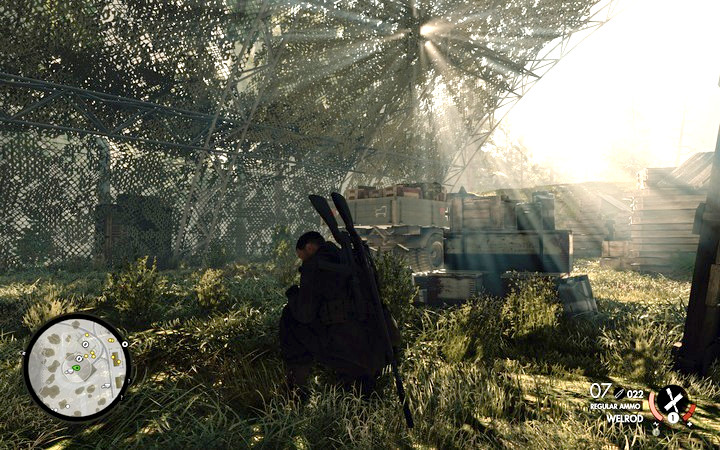 Ammo truck inside the base - Finding the cache and the ammo truck | Mission 3 Regilino Viaduct - Mission 3: Regilino Viaduct - Sniper Elite 4 Game Guide