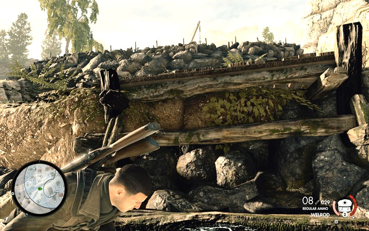 The spot in front of the church, where you can go up the stream - Finding the American pilot | Mission 3 Regilino Viaduct in Sniper Elite 4 - Mission 3: Regilino Viaduct - Sniper Elite 4 Game Guide