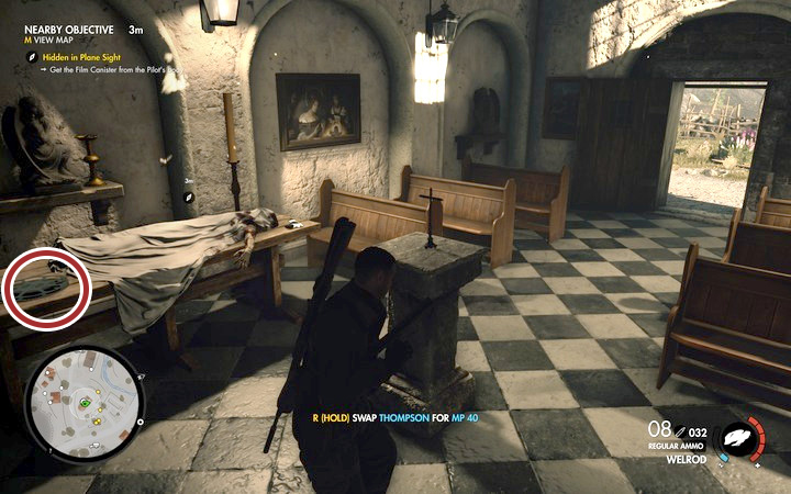 Inside the building, there is the pilots body and a tape - Finding the American pilot | Mission 3 Regilino Viaduct in Sniper Elite 4 - Mission 3: Regilino Viaduct - Sniper Elite 4 Game Guide